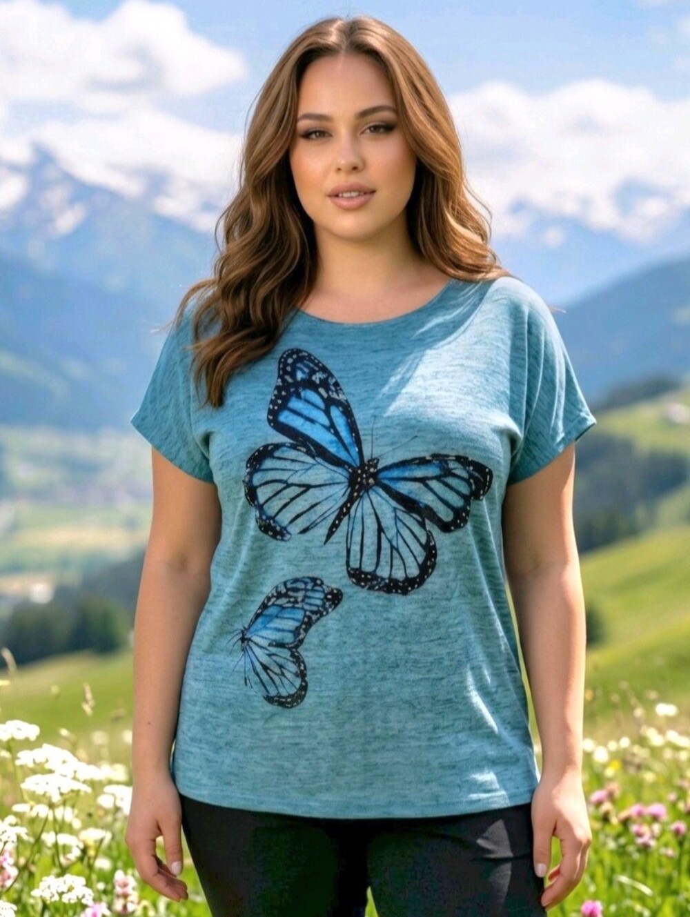 🩵🦋 Butterfly Iridescent Naturecore Bohemian Lavish Studded Graphic Tee 2X NWT